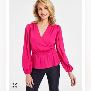 Banana Republic Fuchsia Wrap Blouse NWOT SIZE SMALL long sleeve